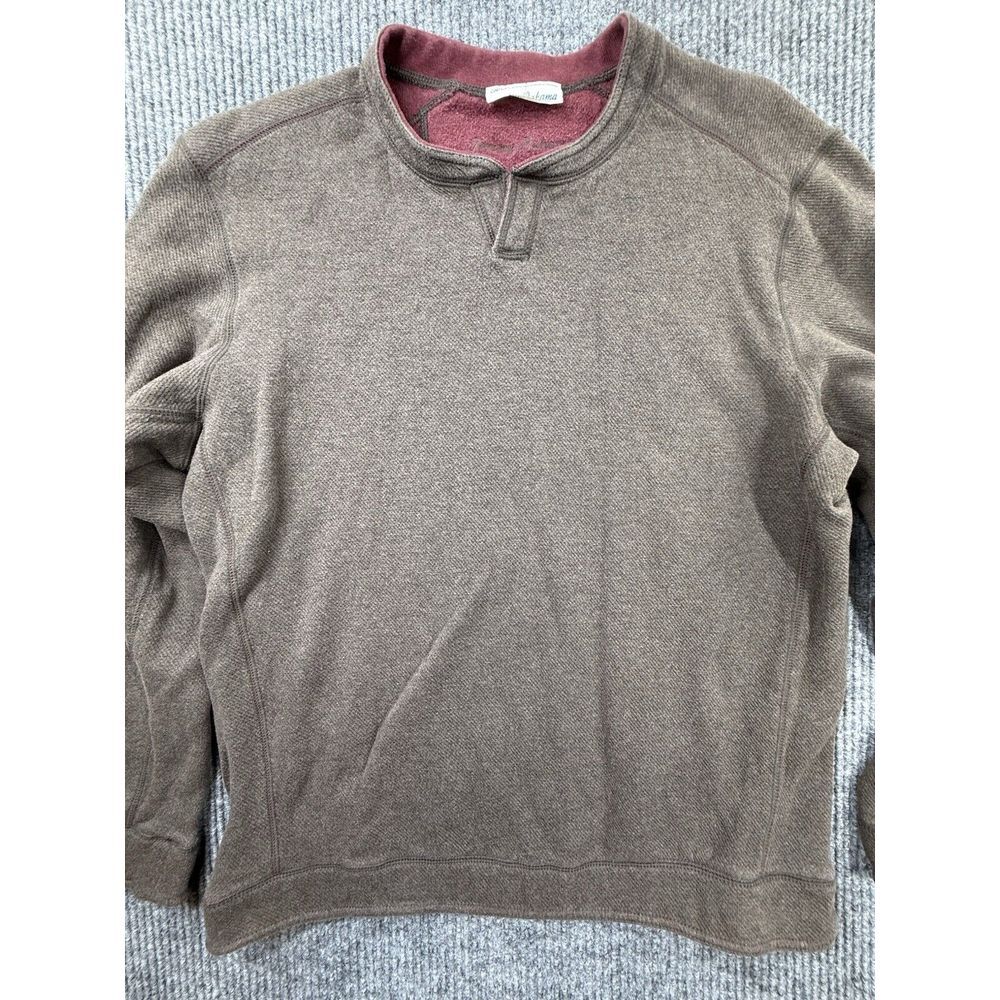 Tommy Bahama Sweater Mens Medium Brown Reversible Fish Logo‎ Relax Pullover